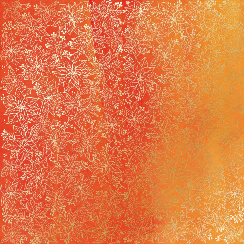 Лист односторонней бумаги с фольгированием Golden Poinsettia Yellow-orange aquarelle, 30,5 см х 30,5 см