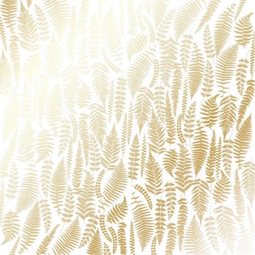 Аркуш одностороннього паперу з фольгуванням Golden Fern White, 30,5 см х 30,5 см