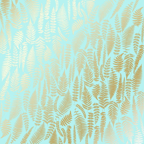 Аркуш одностороннього паперу з фольгуванням, Golden Fern, Turquoisei, 30,5 см х 30,5 см