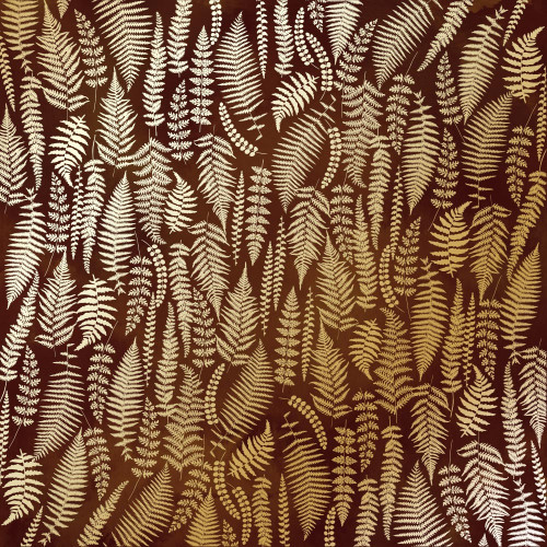 Лист односторонней бумаги с фольгированием Golden Fern, Brown aquarelle, 30,5 см х 30,5 см