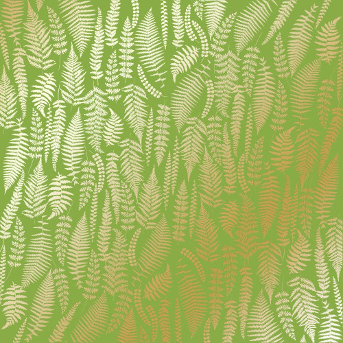 Аркуш одностороннього паперу з фольгуванням Golden Fern, Bright green, 30,5 см х 30,5 см