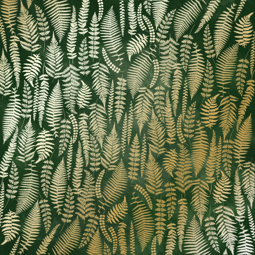 Лист односторонней бумаги с фольгированием Golden Fern, Dark green aquarelle, 30,5 см х 30,5 см