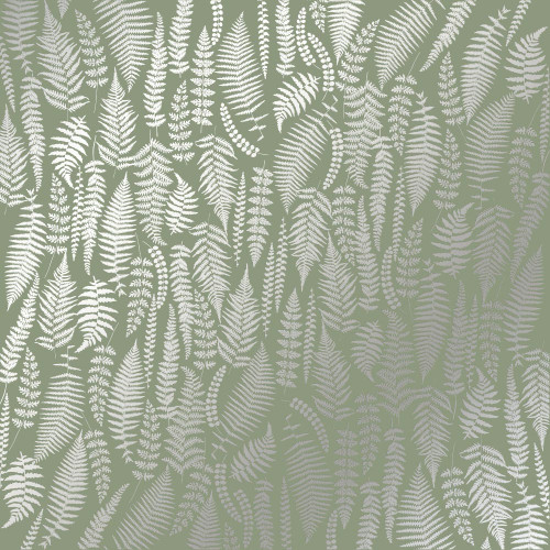 Лист односторонней бумаги с серебряным тиснением Silver Fern, Olive, 30,5 см х 30,5 см
