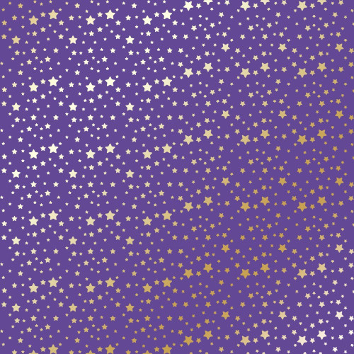 Аркуш одностороннього паперу з фольгуванням Golden stars, Lavender, 30,5 см х 30,5 см