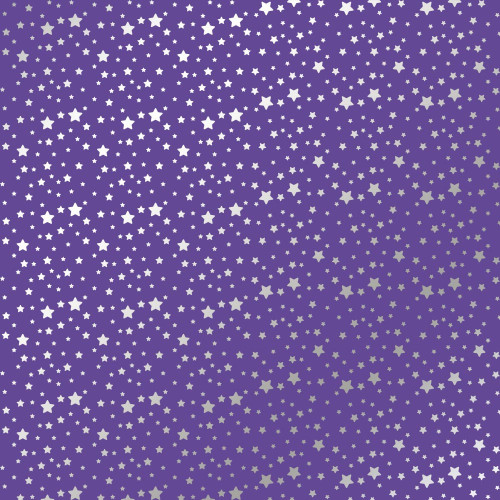Лист односторонней бумаги с серебряным тиснением Silver stars, Lavender, 30,5 см х 30,5 см