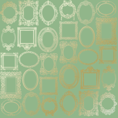 Лист односторонней бумаги с фольгированием Golden Frames, color Avocado, 30,5 см х 30,5 см
