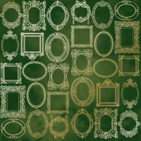 Аркуш одностороннього паперу з фольгуванням Golden Frames, color Green aquarelle, 30,5 см х 30,5 см
