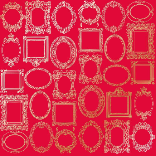 Лист односторонней бумаги с фольгированием Golden Frames, color Poppy red, 30,5 см х 30,5 см