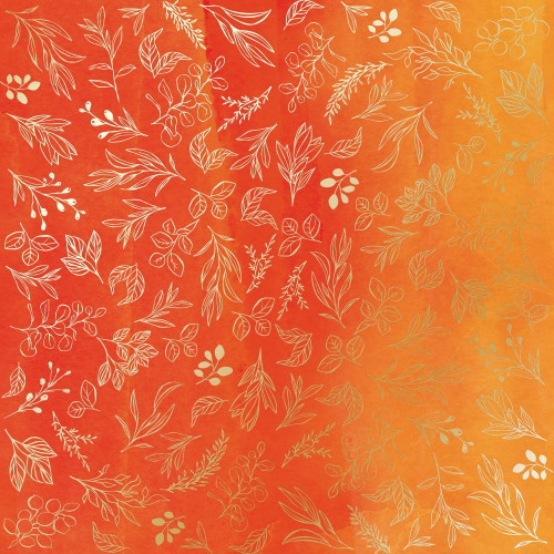 Лист односторонней бумаги с фольгированием Golden Branches, Yellow-orange aquarelle, 30,5 см х 30,5 см