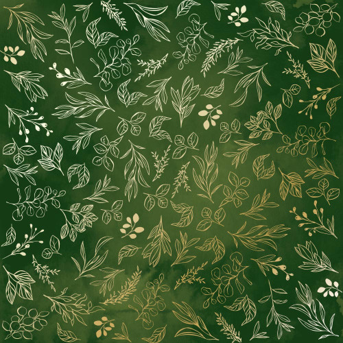 Лист односторонней бумаги с фольгированием Golden Branches, Green aquarelle, 30,5 см х 30,5 см