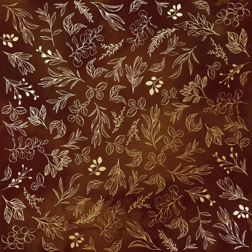 Лист односторонней бумаги с фольгированием Golden Branches, Brown aquarelle, 30,5 см х 30,5 см