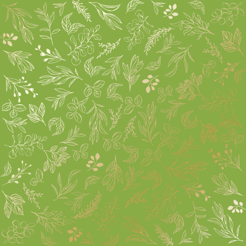 Аркуш одностороннього паперу з фольгуванням Golden Branches, Bright green, 30,5 см х 30,5 см