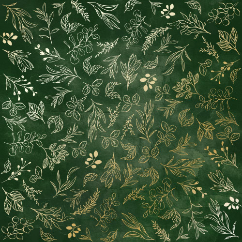 Лист односторонней бумаги с фольгированием Golden Branches, Dark green aquarelle, 30,5 см х 30,5 см