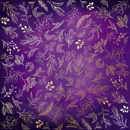 Лист односторонней бумаги с фольгированием Golden Branches, Violet aquarelle, 30,5 см х 30,5 см