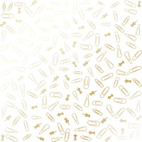 Аркуш одностороннього паперу з фольгуванням, Golden Drawing pins and paperclips, White, 30,5 см х 30,5 см