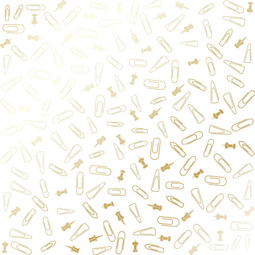 Лист односторонней бумаги с фольгированием Golden Drawing pins and paperclips, White, 30,5 см х 30,5 см