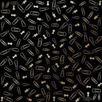 Аркуш одностороннього паперу з фольгуванням, Golden Drawing pins and paperclips, Black, 30,5 см х 30,5 см