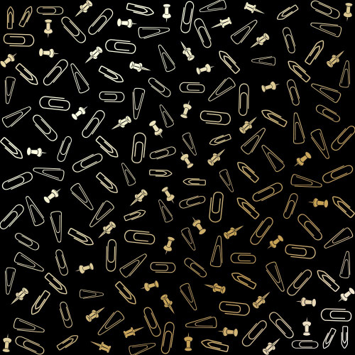 Лист односторонней бумаги с фольгированием Golden Drawing pins and paperclips, Black, 30,5 см х 30,5 см