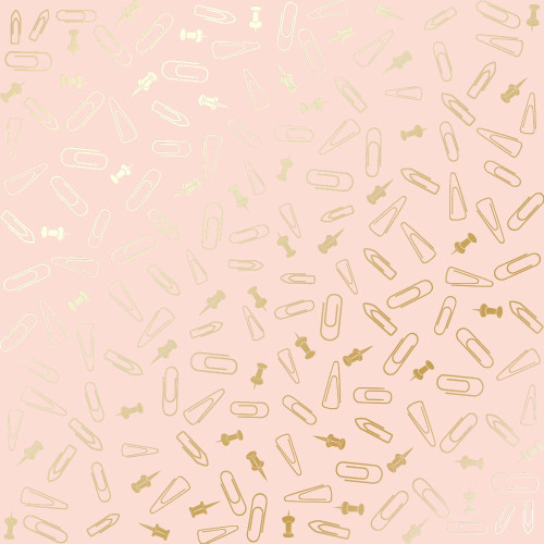 Лист односторонней бумаги с фольгированием Golden Drawing pins and paperclips, Peach, 30,5 см х 30,5 см