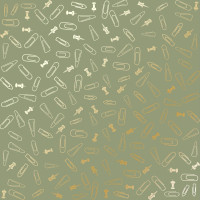 Аркуш одностороннього паперу з фольгуванням Golden Drawing pins and paperclips, Olive, 30,5 х 30,5 см