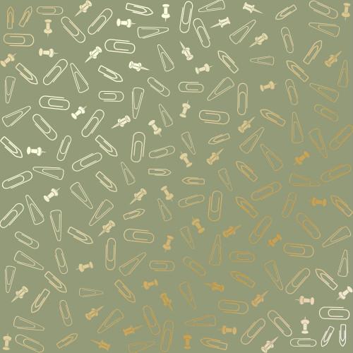 Лист односторонней бумаги с фольгированием Golden Drawing pins and paperclips, Olive, 30,5 см х 30,5 см