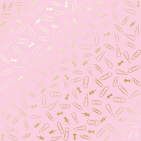 Лист односторонней бумаги с фольгированием Golden Drawing pins and paperclips, Pink, 30,5 см х 30,5 см