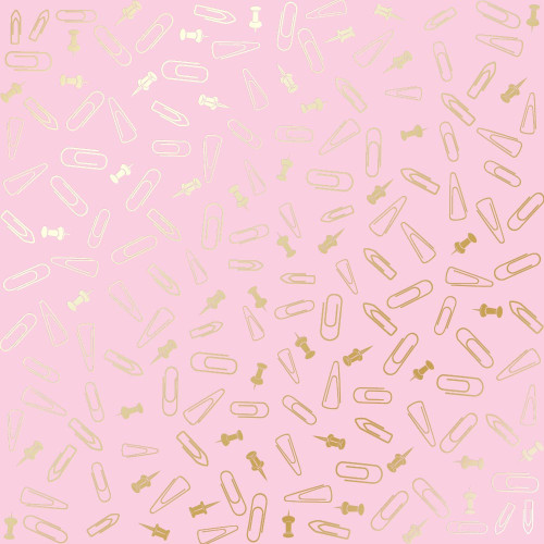 Лист односторонней бумаги с фольгированием Golden Drawing pins and paperclips, Pink, 30,5 см х 30,5 см