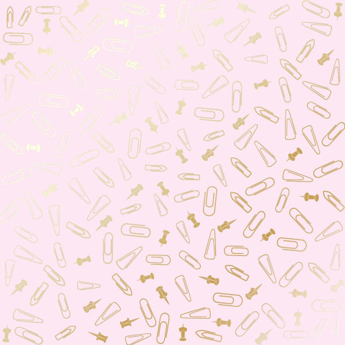 Лист односторонней бумаги с фольгированием Golden Drawing pins and paperclips, Light pink, 30,5 см х 30,5 см