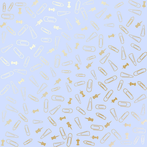 Аркуш одностороннього паперу з фольгуванням Golden Drawing pins and paperclips, Purple, 30,5 х 30,5 см