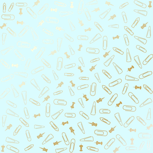 Аркуш одностороннього паперу з фольгуванням Golden Drawing pins and paperclips, Mint, 30,5 х 30,5 см
