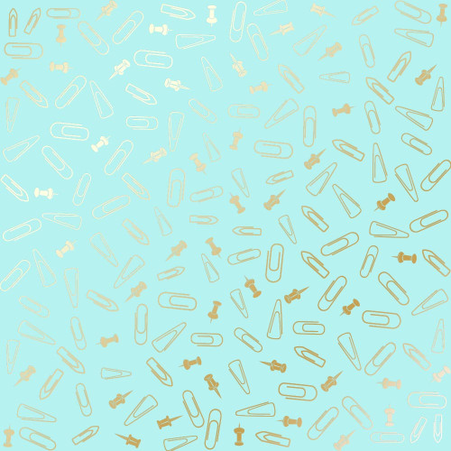 Аркуш одностороннього паперу з фольгуванням Golden Drawing pins and paperclips, Turquoise, 30,5 х 30,5 см