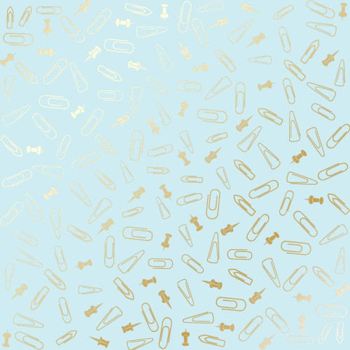 Лист односторонней бумаги с фольгированием Golden Drawing pins and paperclips, Blue, 30,5 см х 30,5 см