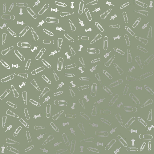 Лист односторонней бумаги с серебряным тиснением Silver Drawing pins and paperclips, Avocado, 30,5 см х 30,5 см