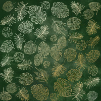 Лист одностороннього паперу із фольгуванням Golden Tropical Leaves, color Dark green aquarelle, 30,5 см х 30,5 см