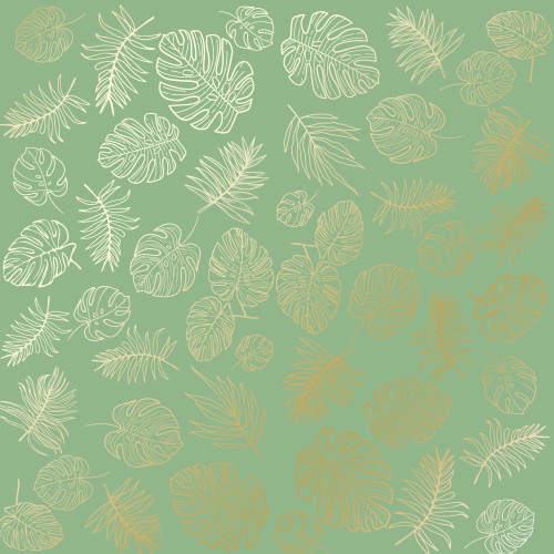 Лист односторонней бумаги с фольгированием Golden Tropical Leaves, color Avocado, 30,5 см х 30,5 см