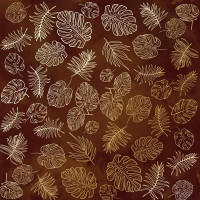 Лист одностороннього паперу із фольгуванням Golden Tropical Leaves, color Brown aquarelle, 30,5 см х 30,5 см
