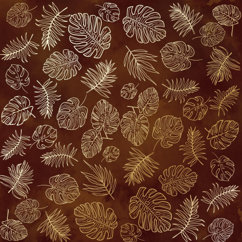 Лист односторонней бумаги с фольгированием Golden Tropical Leaves, color Brown aquarelle, 30,5 см х 30,5 см