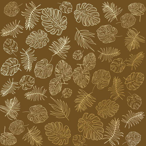 Лист односторонней бумаги с фольгированием Golden Tropical Leaves, color Milk chocolate, 30,5 см х 30,5 см