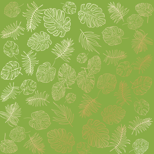 Лист односторонней бумаги с фольгированием Golden Tropical Leaves, color Bright green, 30,5 см х 30,5 см