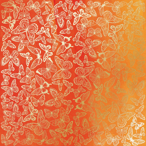 Лист односторонней бумаги с фольгированием Golden Butterflies, color Yellow-orange aquarelle, 30,5 см х 30,5 см