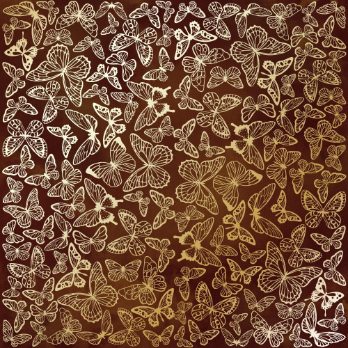 Лист односторонней бумаги с фольгированием Golden Butterflies, color Brown aquarelle, 30,5 см х 30,5 см