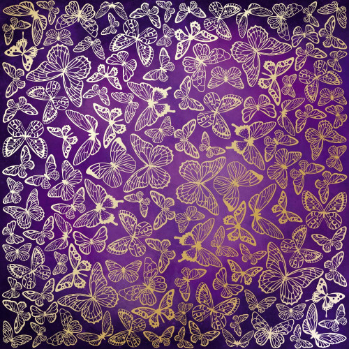 Аркуш одностороннього паперу з фольгуванням Golden Butterflies, color Violet aquarelle, 30,5 см х 30,5 см
