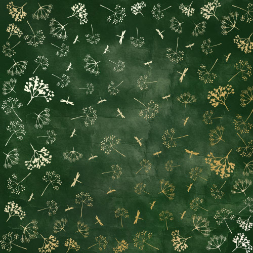 Лист односторонней бумаги с фольгированием Golden Dill, Dark green aquarelle, 30,5 см х 30,5 см