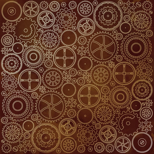 Лист односторонней бумаги с фольгированием Golden Gears, color Brown aquarelle, 30,5 см х 30,5 см
