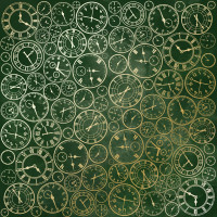 Аркуш одностороннього паперу з фольгуванням Golden Clocks, Dark green aquarelle, 30,5 х 30,5 см