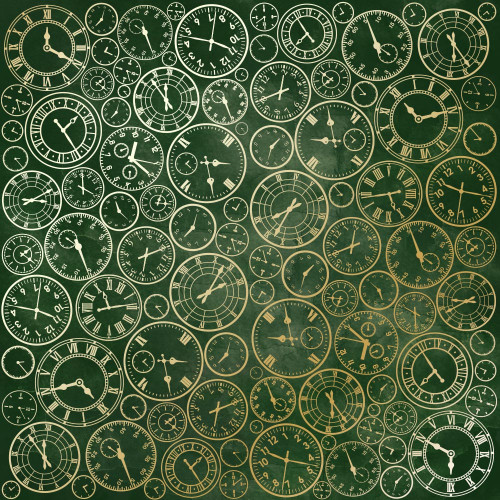 Лист односторонней бумаги с фольгированием Golden Clocks, Dark green aquarelle, 30,5 см х 30,5 см