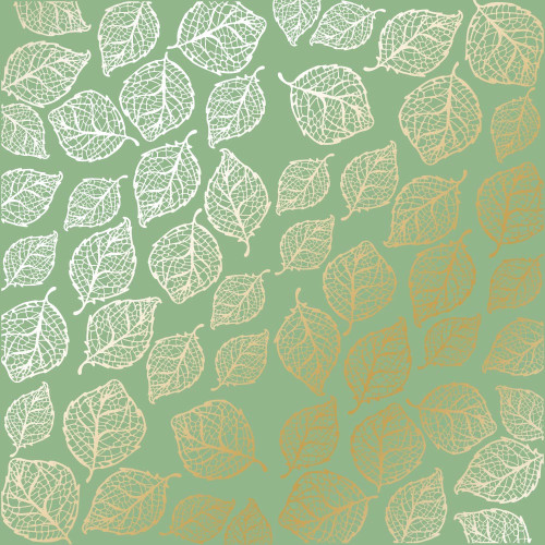 Аркуш одностороннього паперу з фольгуванням Golden Delicate Leaves, color Avocado, 30,5 см х 30,5 см