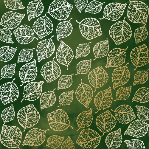 Аркуш одностороннього паперу з фольгуванням Golden Delicate Leaves, color Green aquarelle, 30,5 х 30,5 см