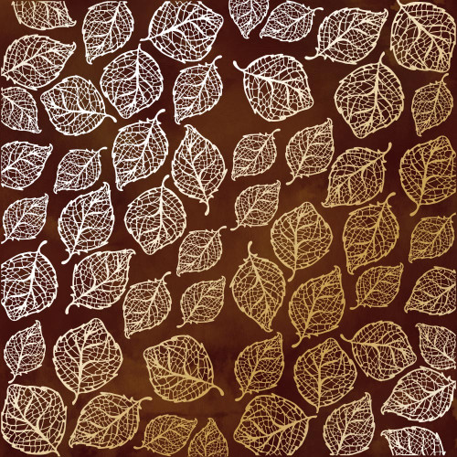 Аркуш одностороннього паперу з фольгуванням Golden Delicate Leaves, color Brown aquarelle, 30,5 см х 30,5 см