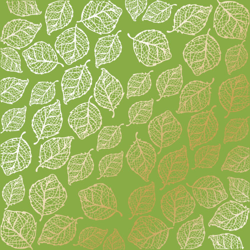 Аркуш одностороннього паперу з фольгуванням Golden Delicate Leaves, color Bright green, 30,5 см х 30,5 см